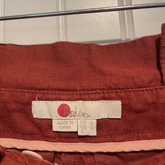 Boden Rust Linen Paperbag Waist Shorts Size 2 - Picture 3 of 5